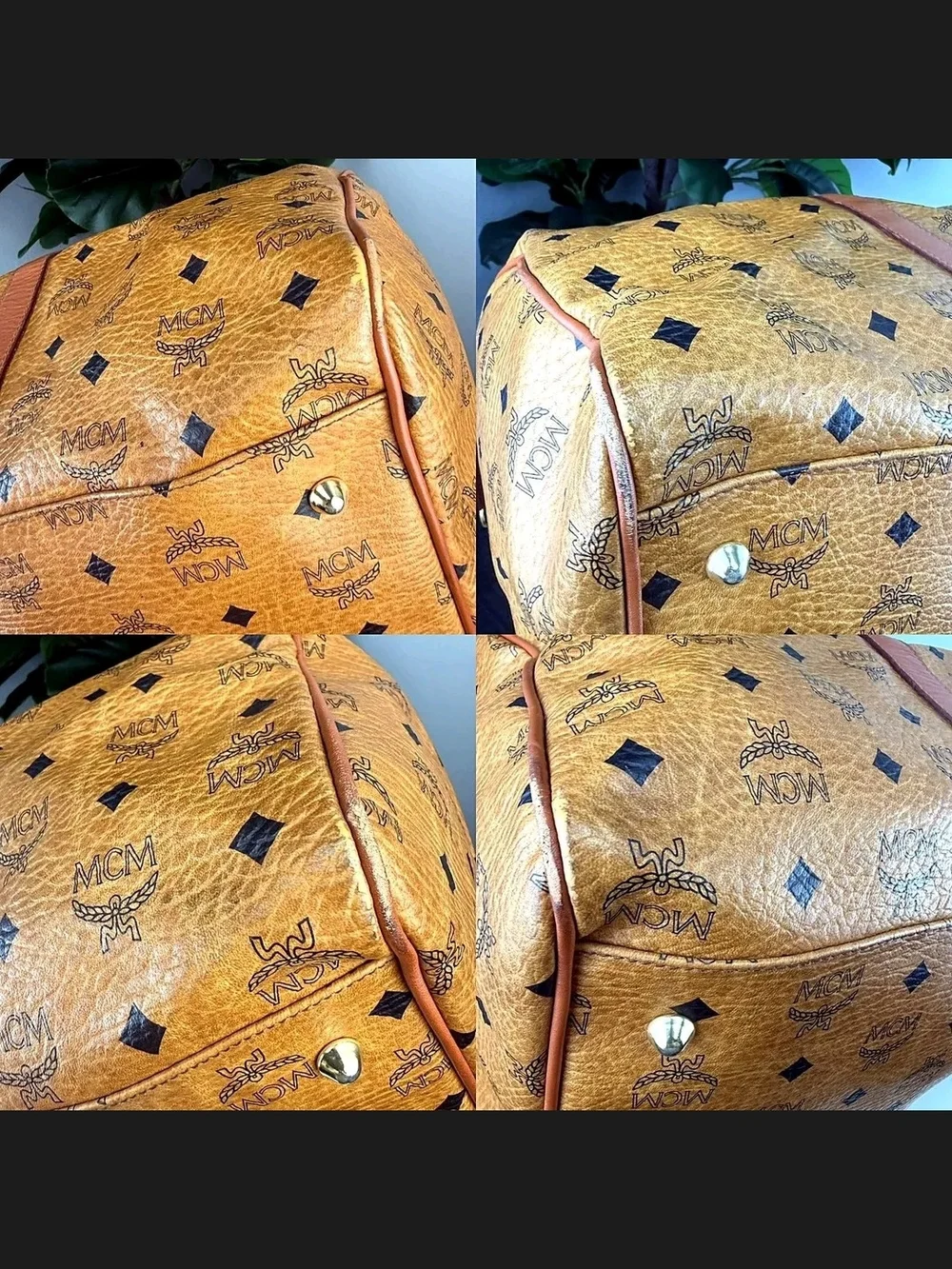 MCM Cognac Visetos Logo Duffel with Tan Trim